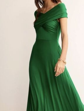 BODEN Bardot Jersey Halter Neck Green Maxi Dress Sleeveless Size 10R NWT